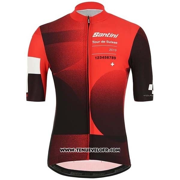 2019 Maillot Ciclismo Tour DE Suisse Rouge Noir Manches Courtes et Cuissard